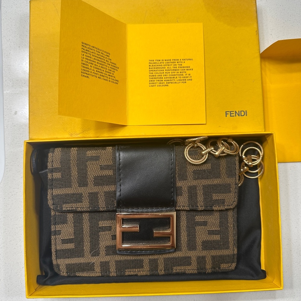 Fendi Black and Brown Bag with Gold Chain